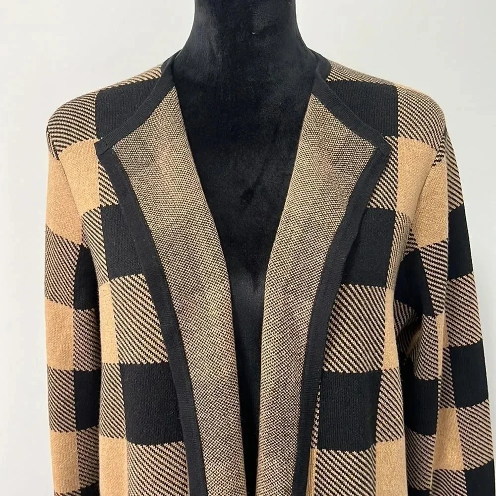 NWT J.Crew Vanessa sweater-jacket in black and brown buffalo check size Medium